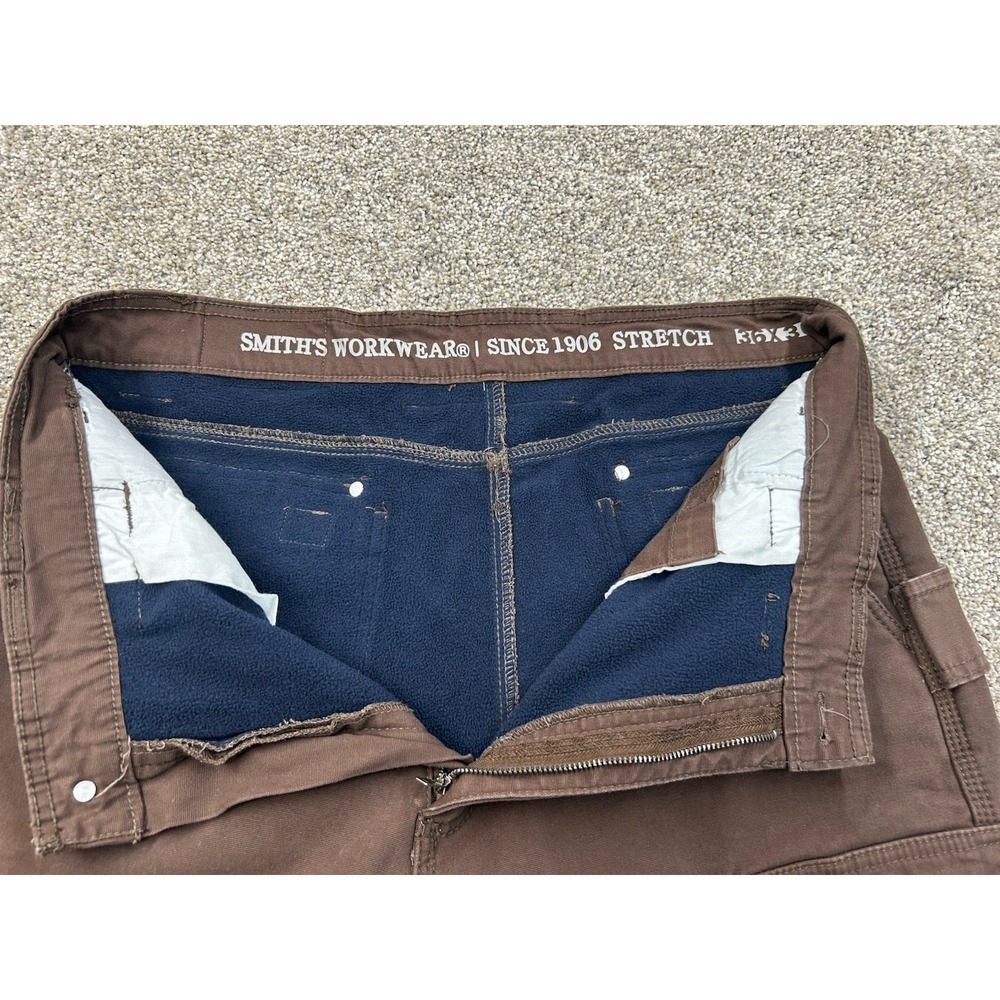 Smith's Workwear Pants Mens Fleece Lined Cargo Brown Canvas 36x30 EUC #0142